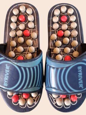 BYRIVER Acupressure Foot Massage Slippers Size Medium Blue Reflexology Sandals